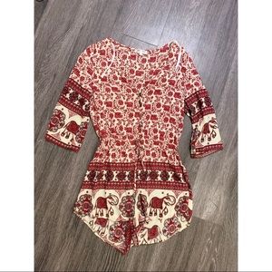 Red Patterned Boho Romper
